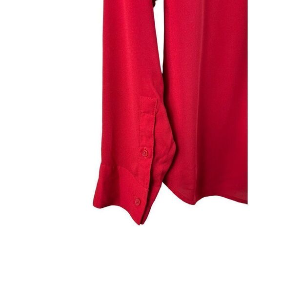 Express the Portofino Button Down Collared Chiffon Shirt Size XS Red Career Work - Picture 5 of 10